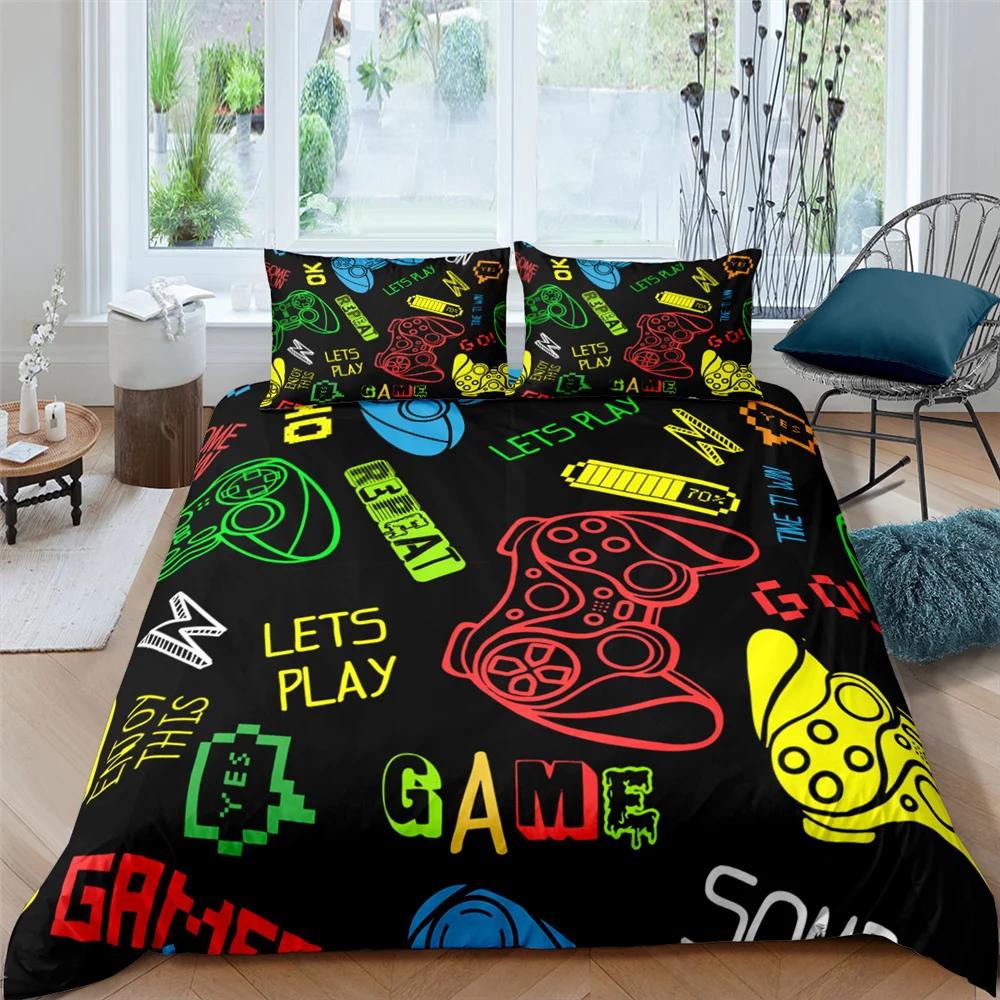 3D Gamepad King Queen Duvet Cover Game Theme Bedding Set For Teens Adults Youth Gamer Bedroom Decor 2/3Pcs Polyester Quilt Cover