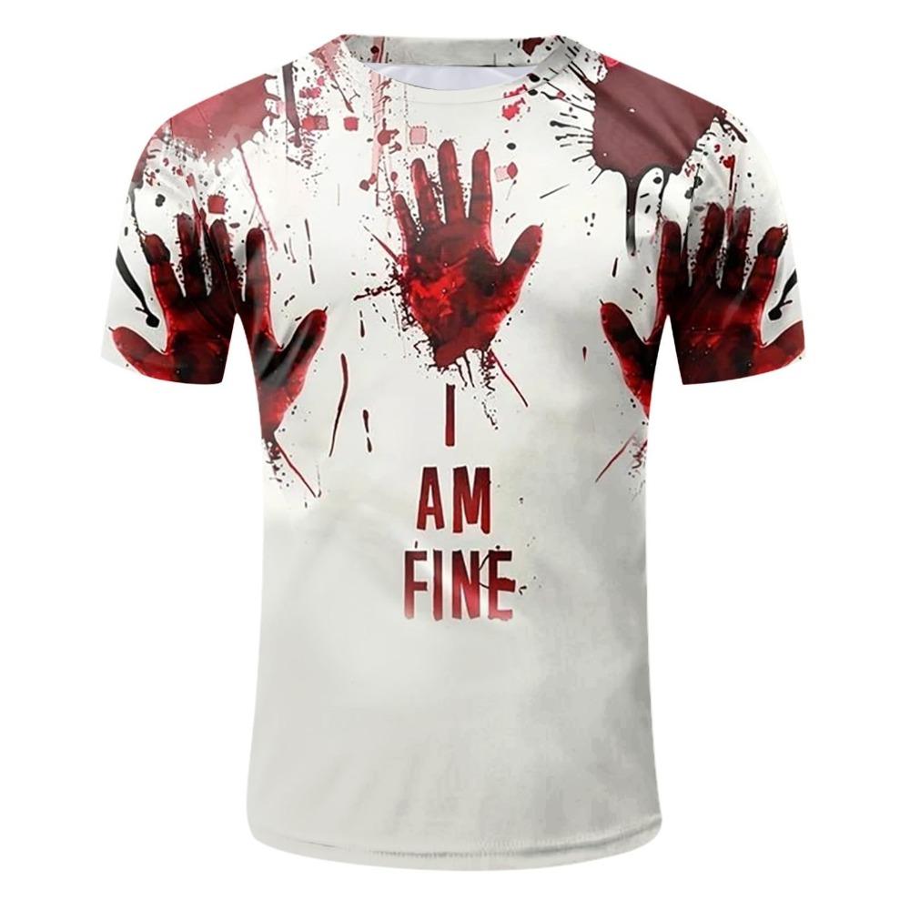 Sommer Briefe Blutiges Muster Gedruckt Herren Kurzarm Rundhals T-Shirt Atmungsaktiv Leicht Party Oberteil Damen T-Shirts Kleidung