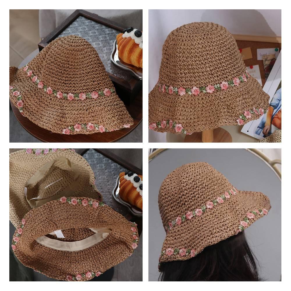Boho Beach Hat Flower Weave Straw Cap Casual Lafite Straw Hat  Vacation