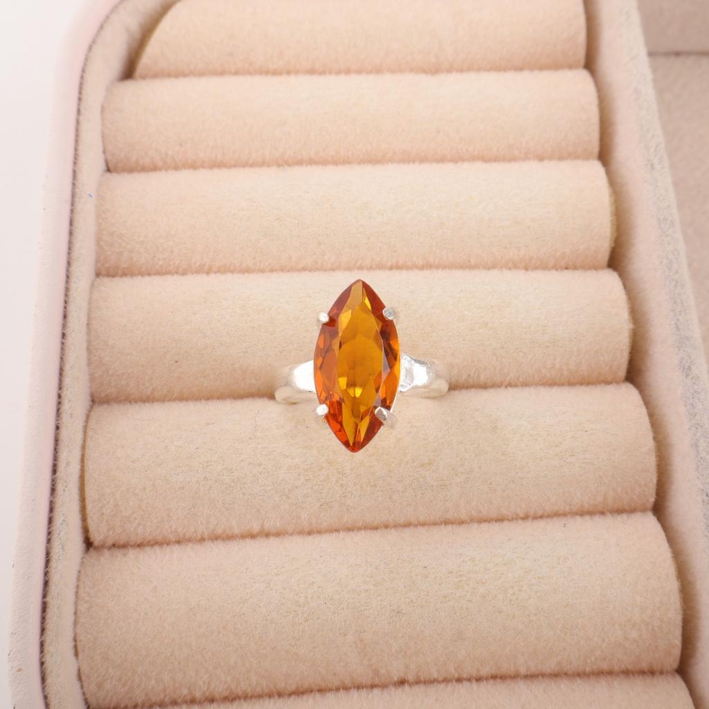 Citrine Stone Sterling Silver Art Deco Mother Gift Ethnic Statement Ring Jewelry RR-65-6