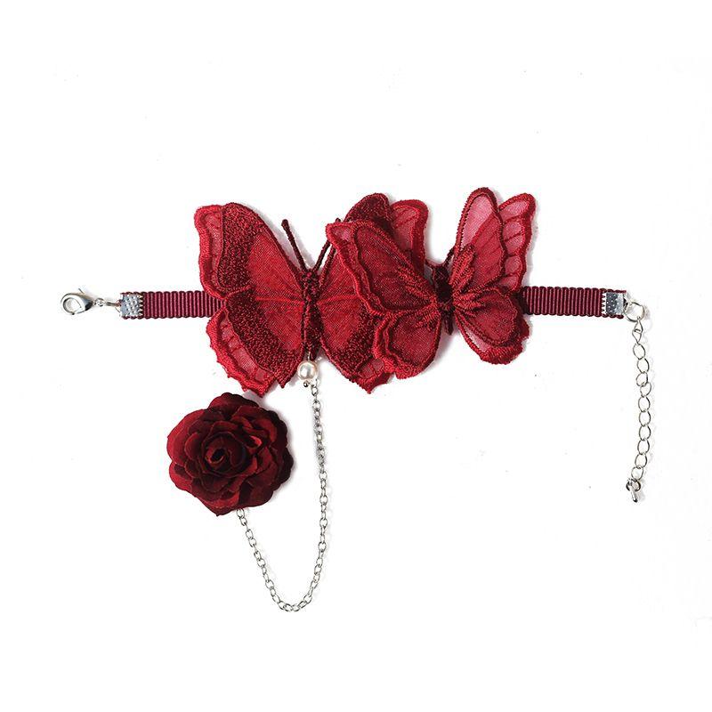 

Эми Ми Ручные Украшения Мода Ретро Кольцо с Цветком Браслет с Бабочкой и Жемчугом Свадебные Аксессуары Браслет Burgundy