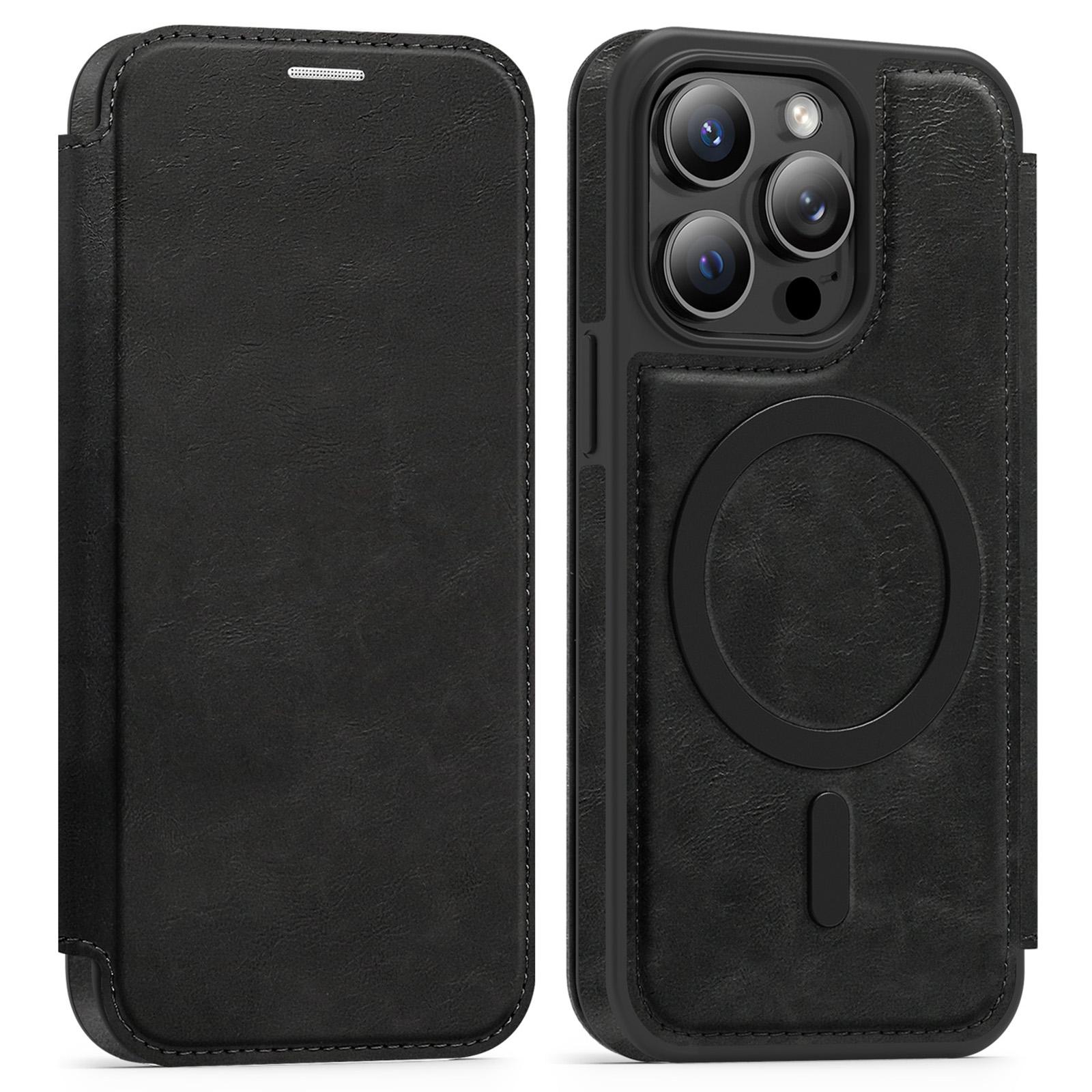 

For iPhone 14 Pro Case Compatible with MagSafe RFID Blocking Card Holder Leather Phone Cover Black