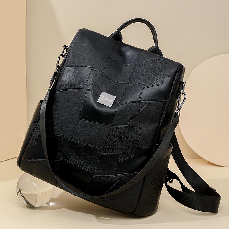 Pendler Rucksack aus weichem Leder Damen Rucksack mit großem Fassungsvermögen Einfarbige Reisetasche