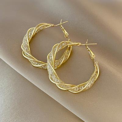 Pendientes de Aro Redondos de Metal con Giro Moderno para Mujer Fiesta de Boda Color Dorado Plateado Geometría Pendientes Llamativos Joyería