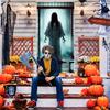 1pc 2D Door Flag  Halloween Welcome Door Flag - Evil Spirit White Dress Doll with Luminous Eyes