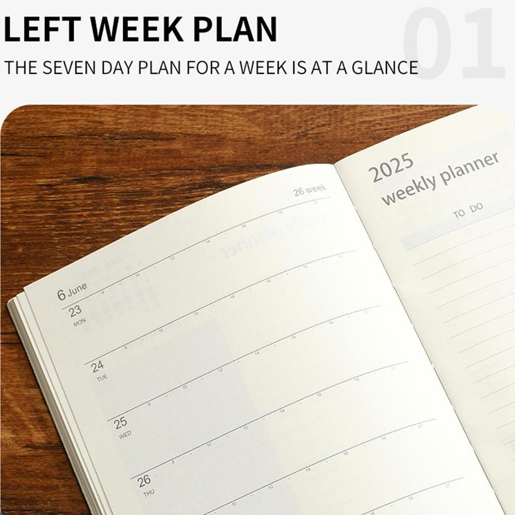 Full English pages, 2025 calendar, A5 thickened leather student time planner, business notepad, 365-day daily planner, memo, notebook