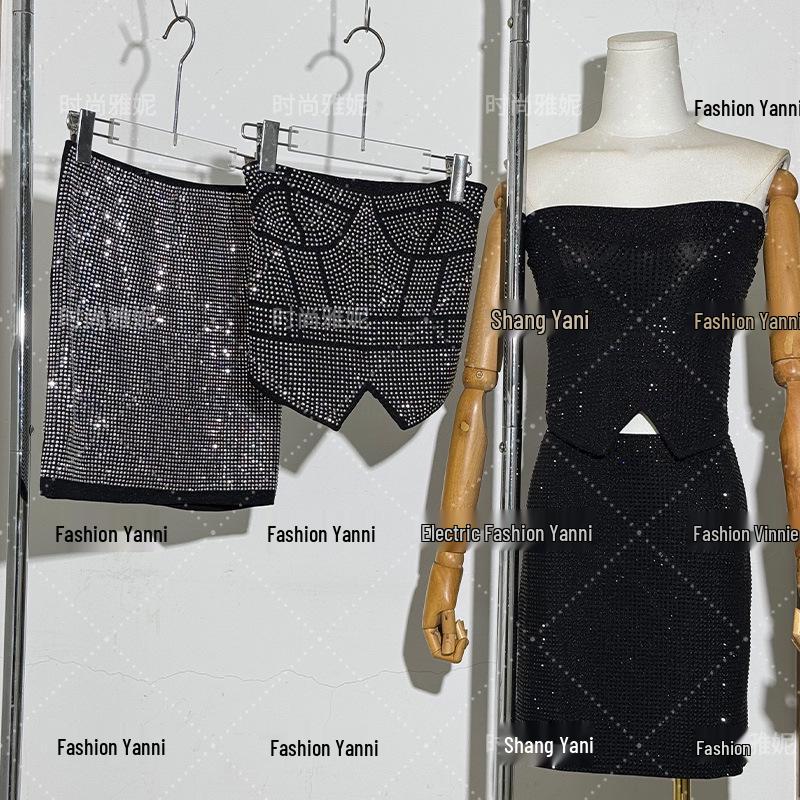 

Yanni Diamond-Inlaid Bodycon Strapless Top & Skirt Costume One Size
