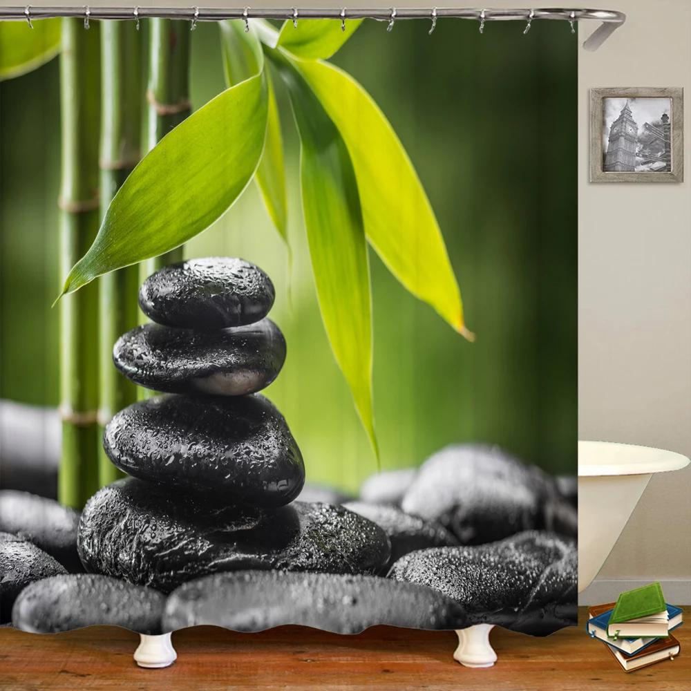 Cortina de chuveiro Zen pedra 3D água corrente flor planta cortinas de chuveiro à prova d'água à prova de mofo cortina lavável cortina de chuveiro Zen
