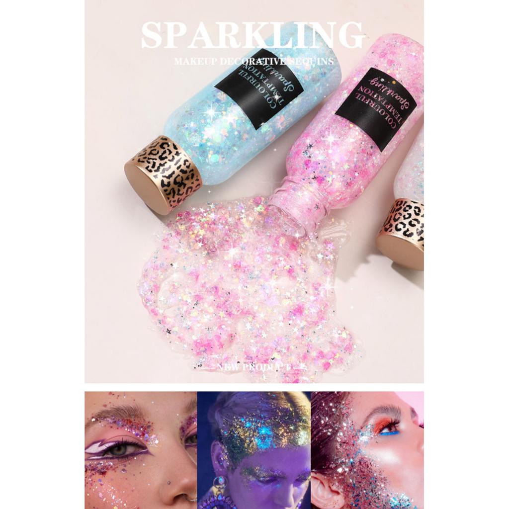 Pearlescent Gel Eyeshadow Liquid with Sequins Sparkling High Glitter for Face and Body Makeup