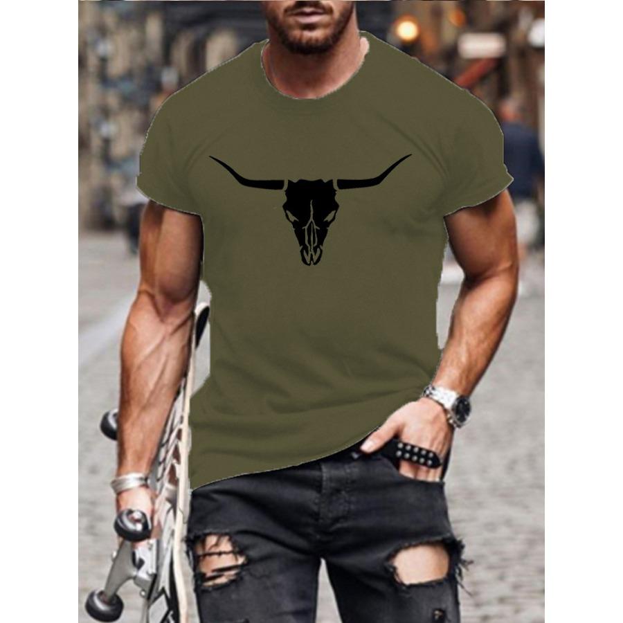 Men's Short Sleeve Bullhead Printed Crew Neck Breathable Fast Dry Sports Fashion T-Shirt