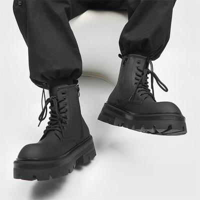 Chaussures de Mode pour Hommes Fad Velours Haut Bottes pour Hommes Plateforme Cuir Givré Bottes Locomotive Haute Qualité Bottines à Semelle Épaisse Botas Hombre
