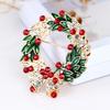 1pc Luxury Large Statement Wreath Brooch Pin -Elegant Red & Green Christmas Design with Golden-Tone Foliage,Clear -Adorned Leaf