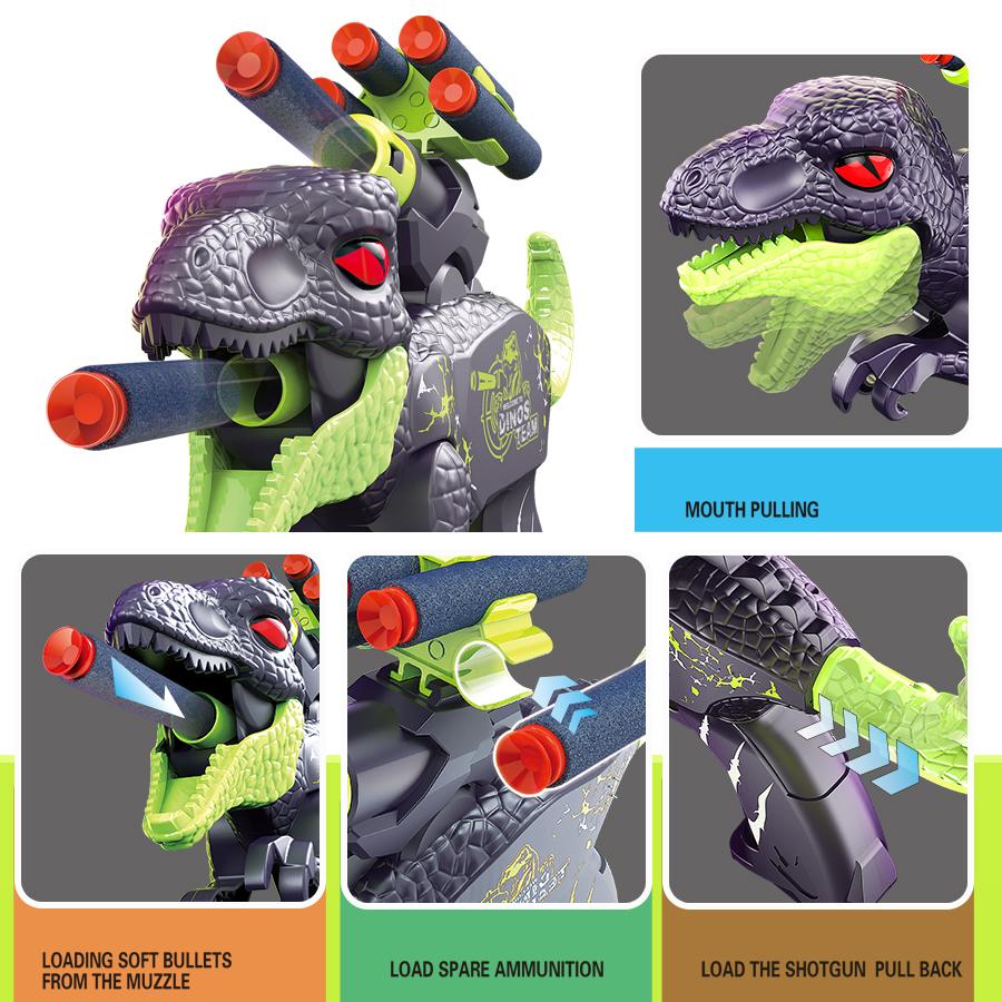 0206 Double Launcher EVA Bullet Cartoon Dinosaur Shooting Gun Toy for Children