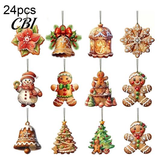 Holiday Party Supplies 12/24/36Pcs Gingerbread Christmas Outdoor Decorations, Hanging Ornaments, 2D Double Sided Customized Souvenirs Xmas Decor