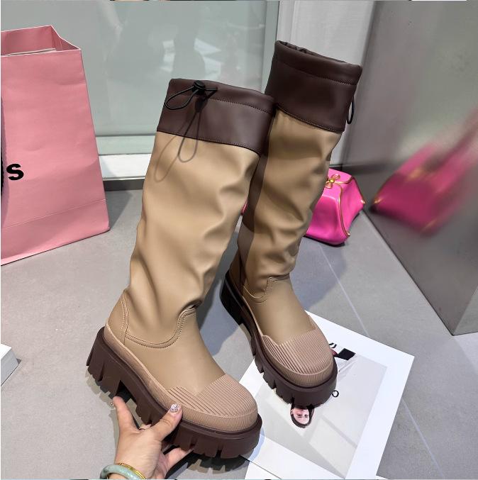 

Spot~ Корейская версия, но сапоги до колена ковбойские с потертой ракушкой на толстой подошве сапоги для оснастки рыцарские сапоги 40 абрикосовый