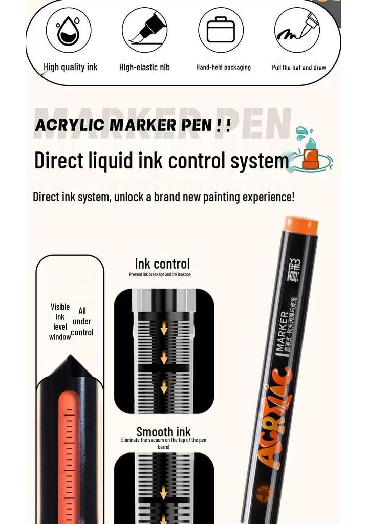 True Color Washable Soft Tip Acrylic Marker for Children and Students - Ideal for Art, Painting, and Graffiti