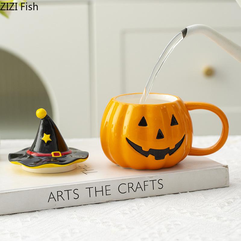 Halloween Pumpkin Porcelain Mugs Water Cup Creative Tableware Coffee Mug Dining Table Afternoon Tea Teacup Fruits Juice Cup
