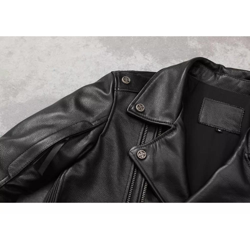 Chinese Size Motorcycle Cowhide Genuine Leather Jacket Men Slim Stone Milled Retro Jacket Calfskin Coat Men Moto Biker Riding Clothes