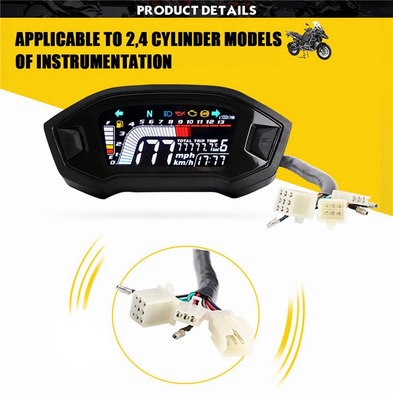 A64P-Universal Motorcycle LCD Digital Speedometer 13000RPM Backlight Digital Odemeter Tachometer For 1,2,4 Cylinder