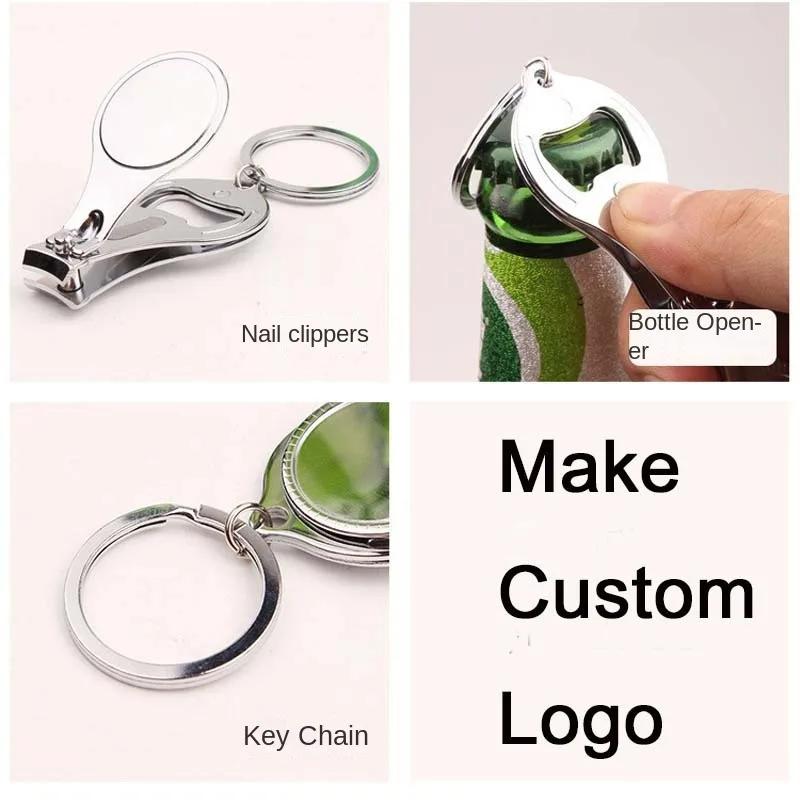 1 st Rund Rostfritt Stål Stor Stor Kraftig Nyckelring Finger Tå Nagel Skönhetsvårdsverktyg Klippare Trimmer Klippare Med Kapsylöppnare