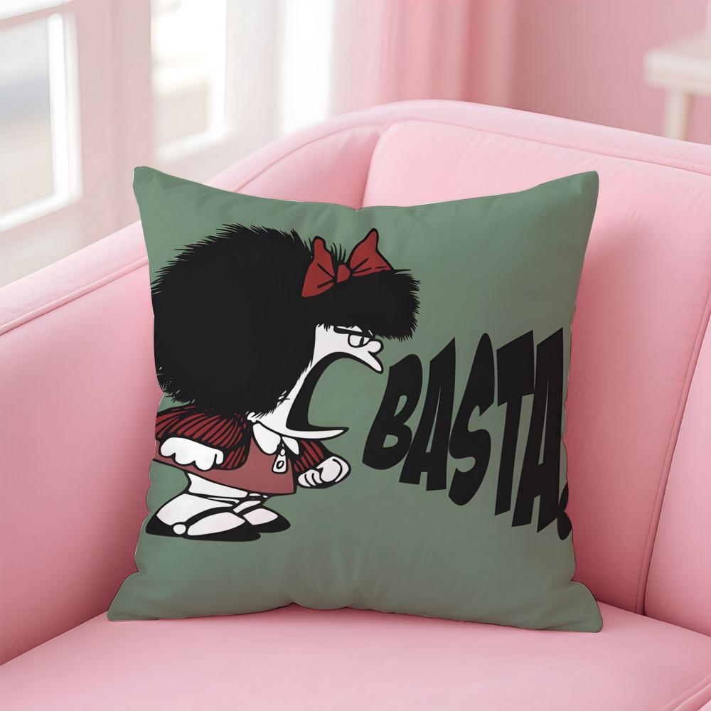 QQuino Cartoon Cute Girl MafaldaM Cushion Cover Pillowcase Short Plush Invisible Zipper Room Sofa Cushion Cover