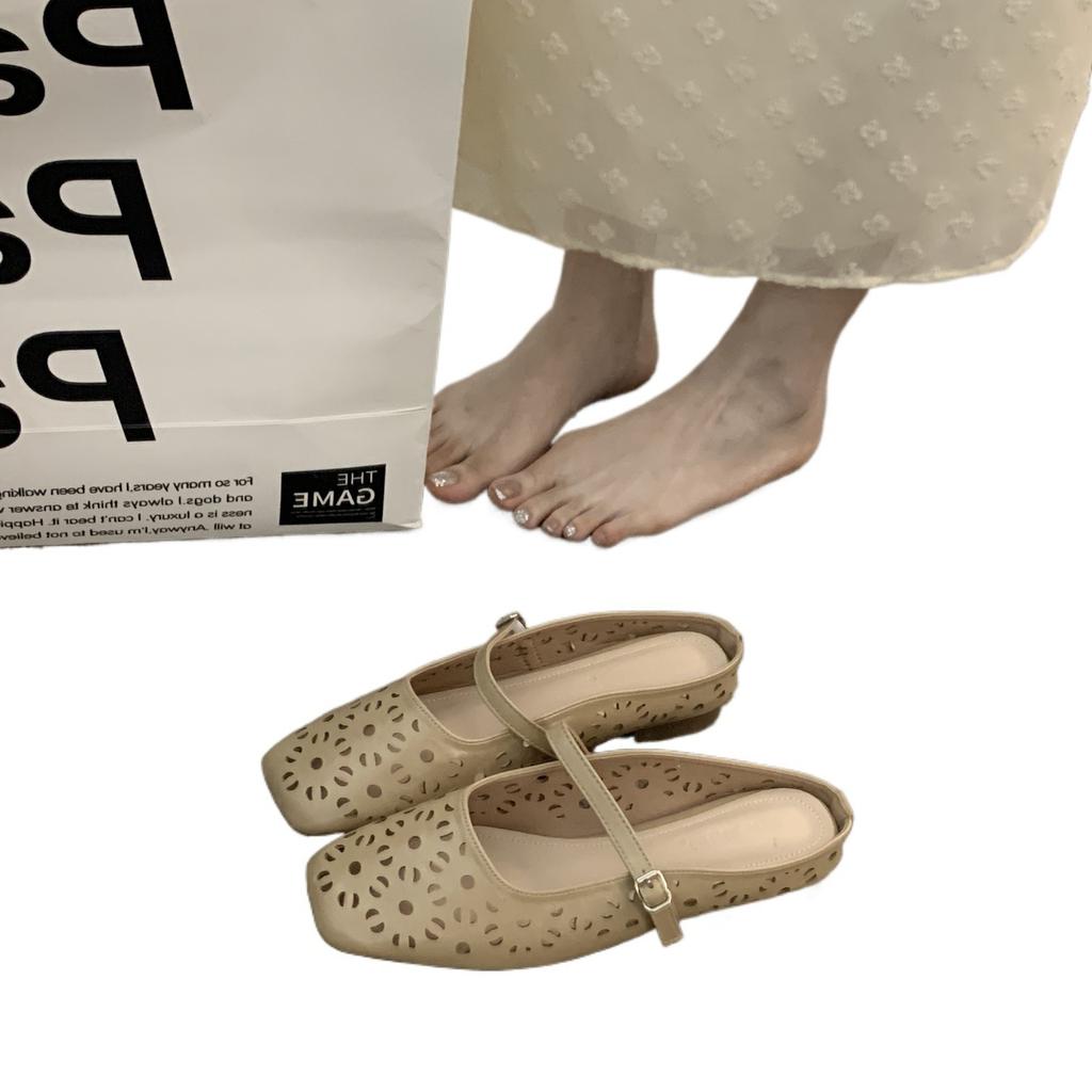 French niche hollow Birkenstock half slippers women's outer wear 2025 summer with skirt gentle evening breeze bag head sandals