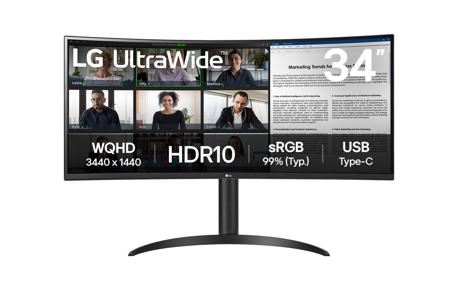 LG 34   LED Curved Monitor 3440x1440 WQHD 100Hz VA HDMI DisplayPort AMD FreeSync