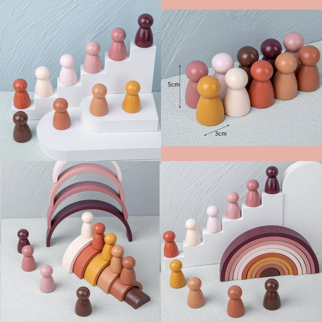 Wooden Building Blocks Set With Brown Little Person For Early Education And Diy Fun