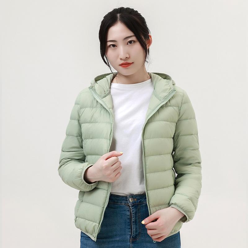 Autumn and winter new women's light stand-up collar hooded down jacket white duck down women's slim fit large size light jacket