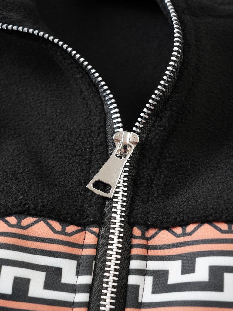 Men's Autumn/Winter Half-Zip Fleece Stand Collar Color Block Jacquard Sweatshirt