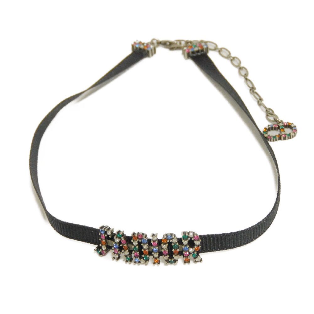 Used J'ADIOR crystal choker (N0681ADRCY 7984) in excellent condition with a black ribbon inset and CD logo in clear