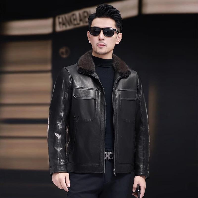 Autumn and winter leather jacket men's lapel suede down jacket locomotive men's business jacket leather jacket