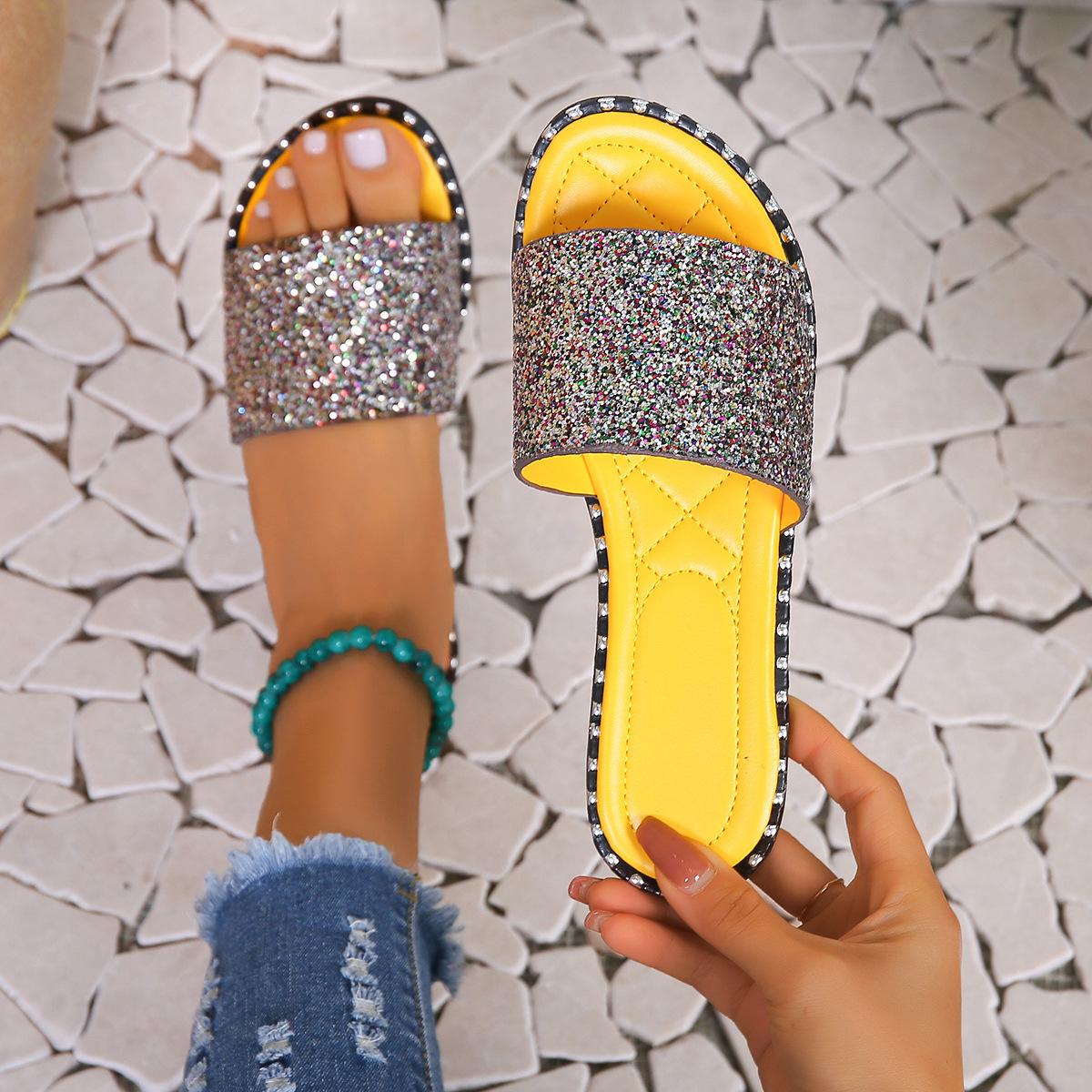 

Европейские и американские тапочки Grit на плоской подошве Женские тапочки Односимвольные африканские классные тапочки Женская обувь 36 жёлтый