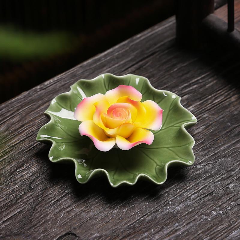 Summer Lotus Leaf Incense Holder: Handcrafted, Four Colors, Perfect for Tea Room or Table.