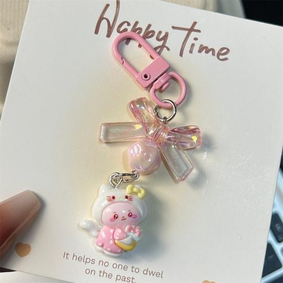 Bag Pendant 3D Kitten Bow Design Resin Keychain with Metal Buckle Lightweight Girl Key Holder Hanging Ornament