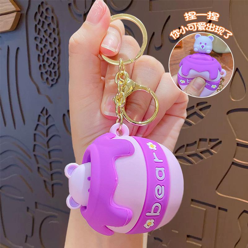 Cute Cartoon Peek-A-Boo Bear Decompression Toy Keychain Bag Pendant Key Chain Schoolbag Pendant Small Gift