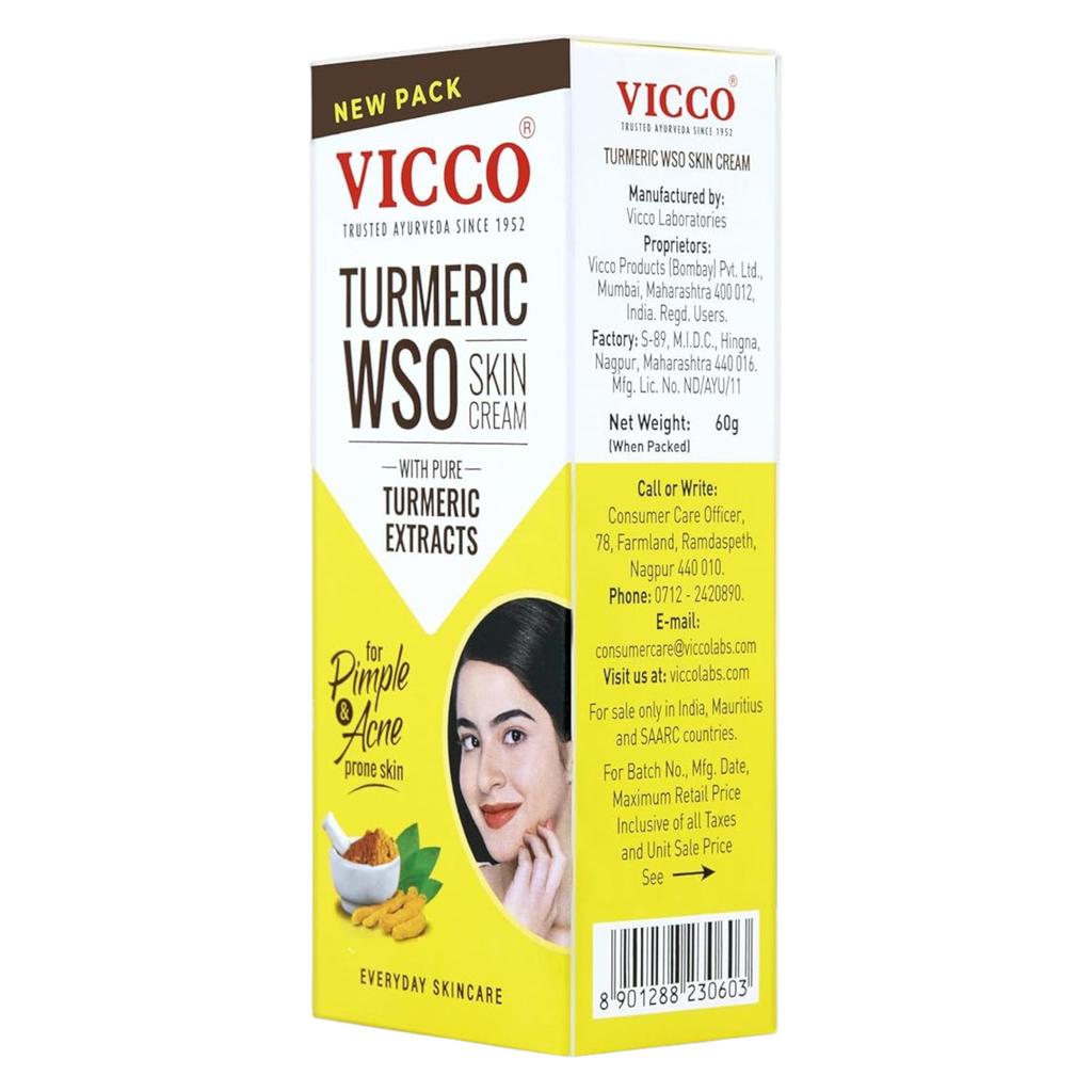 Vicco Turmeric WSO Ayurvedic Skin Cream For Pimples, Dark Spots, Blemishes & Clear Radiant Complexion | Natural Glow & Even Tone Care 30g Pack Of 1