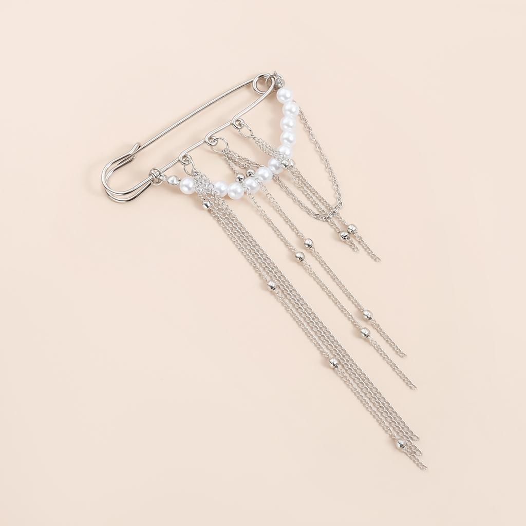 Fringed Pin Brooch, Pearl Chain Decorative Corsage, Light Luxury Clothing Accessories