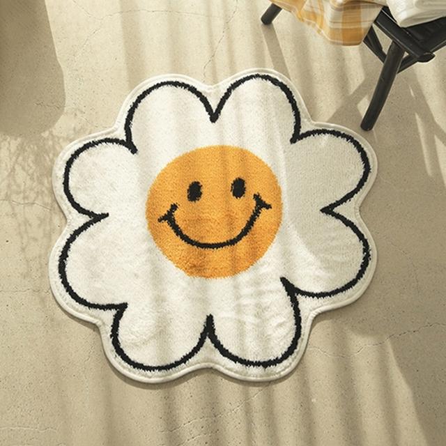 Sunflower Shape Round Carpet Cartoon Bedside Rug Non -Slip Kids Bedroom Table Floor Mats Children Soft Doormats Home Decor