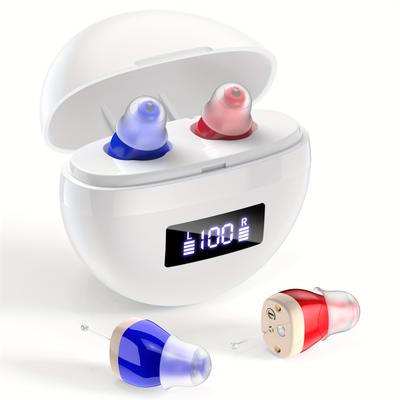 1 Paio di Apparecchi Acustici Ricaricabili per Anziani e Adulti con Cancellazione del Rumore, Amplificatori Acustici Digitali In-Ear Invisibili