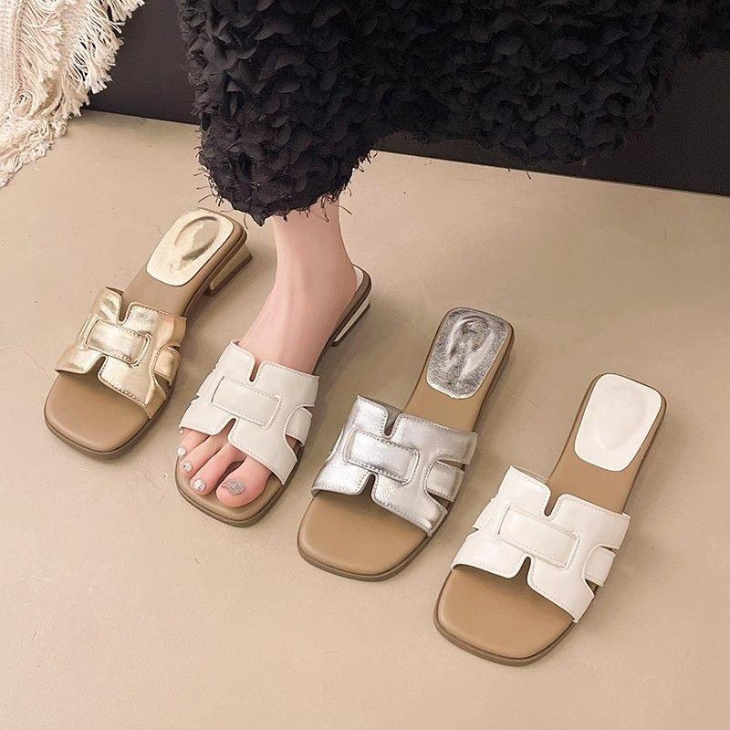 French Low-heeled Cool Slippers Women's Summer Wear 2025 New with Skirt Fairy Style Temperament Slope Heel Beach One-word Drag