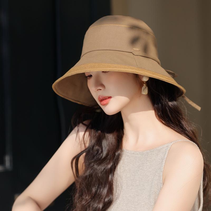 New summer hat women's high-end sunscreen sun hat solid color versatile bucket hat travel visor