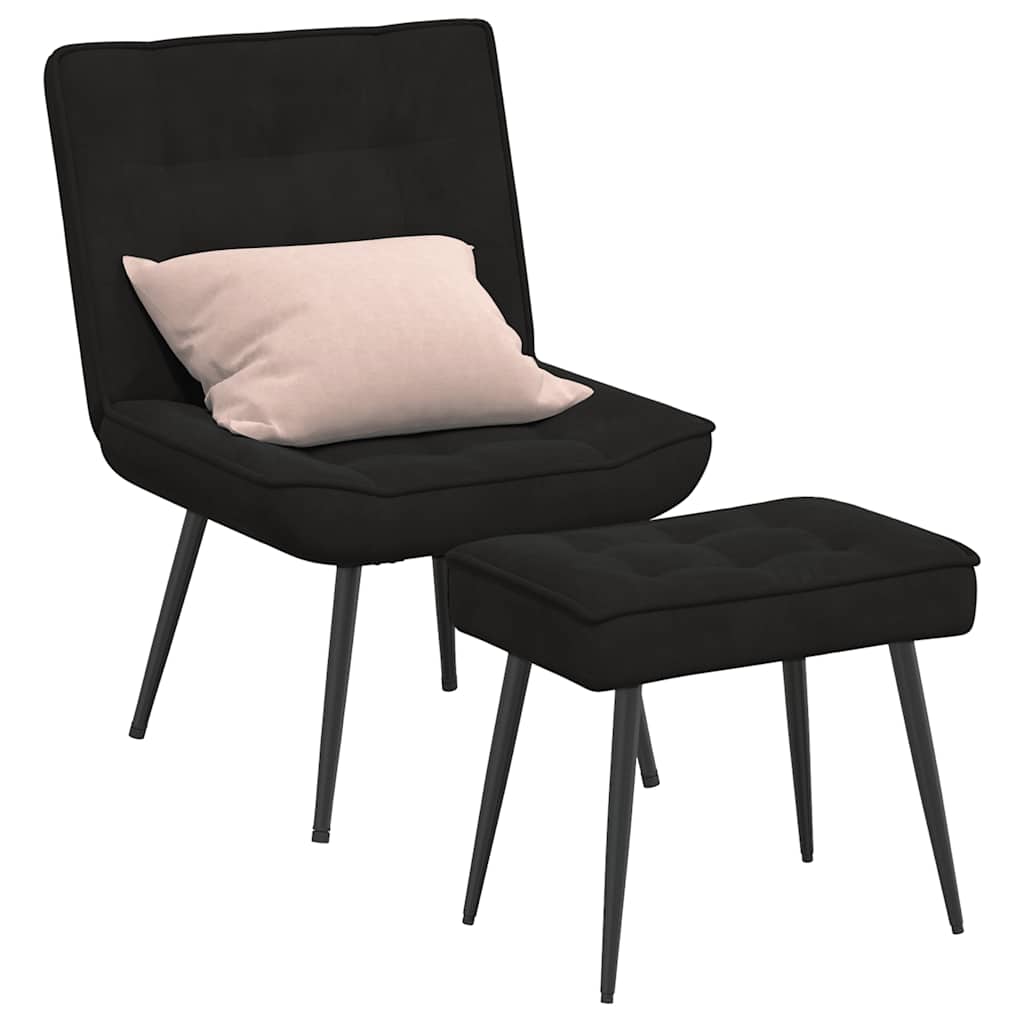 Black Velvet Relaxation Armchair with Footstool