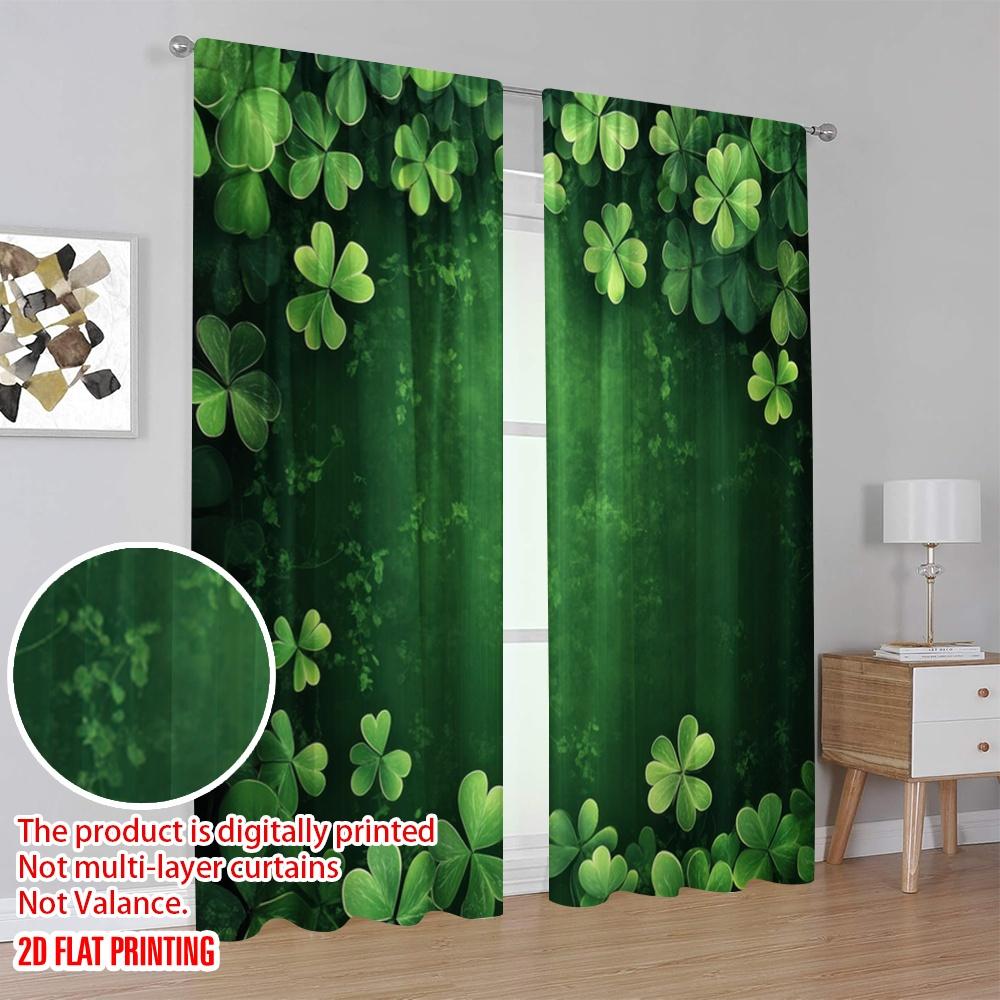 2pcs,2D Plane Printing Minimalist Curtains Clover Canvas Polyester Easy Install (without Rod) Art Deco Festive for Living Room,