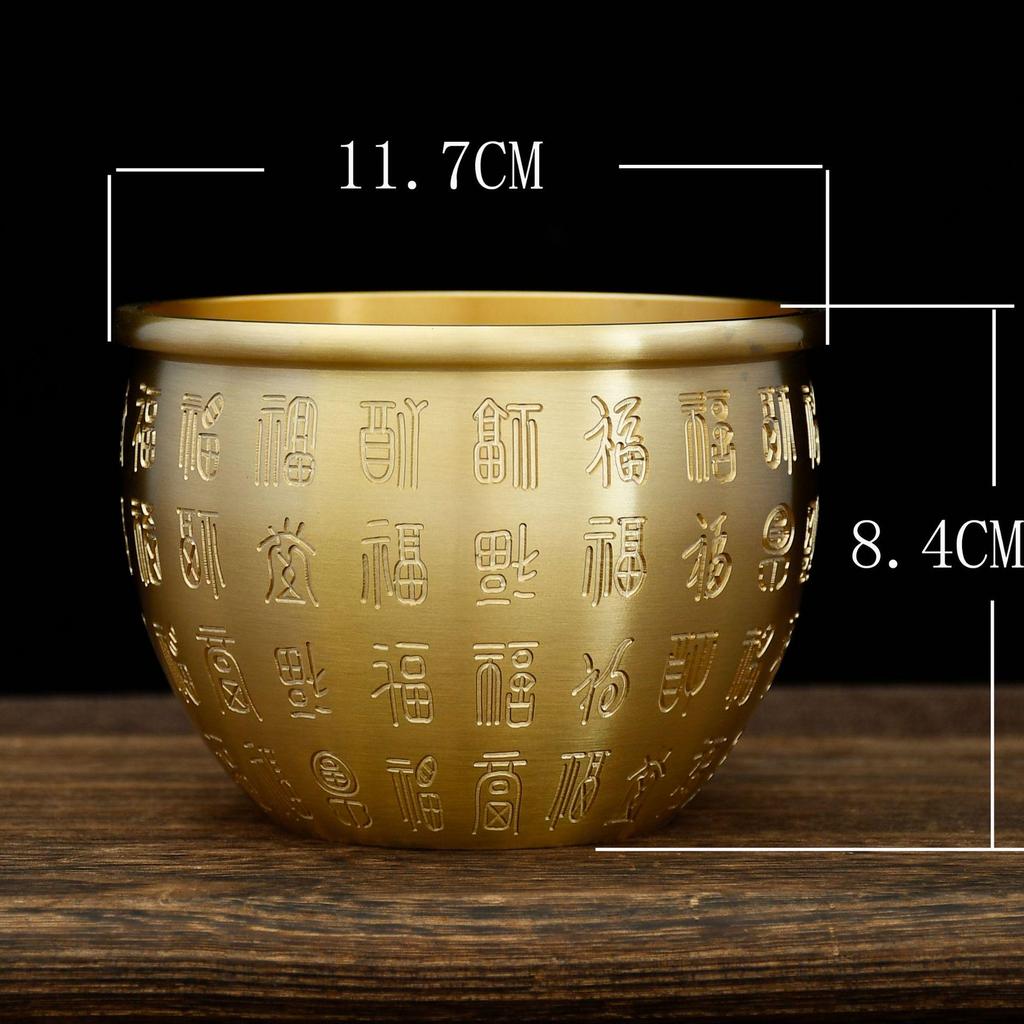 Brass Rice Jar: Home Decoration Treasure Basin with Hundred Blessings Couplet