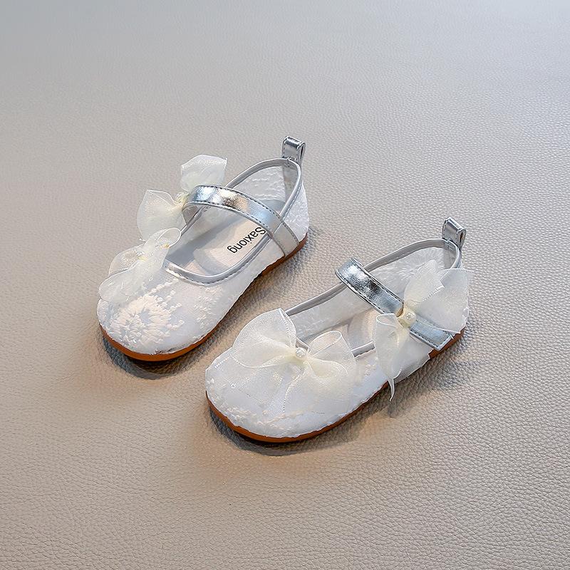 Girls Princess Shoes Sweet Lace Bows Kids Flat Shoes Mesh Breathable 2025 Summer New Children Casual Shoes Soft Sole Trendy