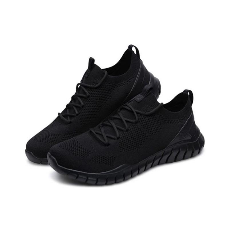 Skechers Overhaul Men Mesh Synthetic Leather Cushioned Breathable Lightweight Low Top Running Shoes Solid Black 52820-BBK