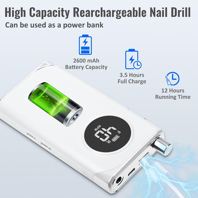 Taladro eléctrico para uñas de 40000RPM, máquina de manicura para cortar Gel de esmalte UV, herramientas eléctricas portátiles recargables para lima de uñas