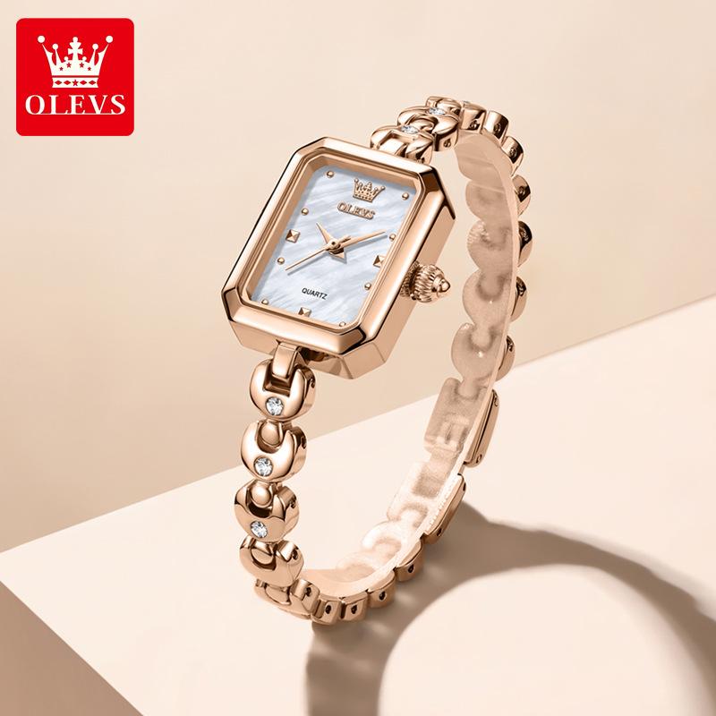 

OLEVS Женские часы Квадратные кварцевые часы Нержавеющая сталь Водонепроницаемые часы для женщин Элегантные Модные Женские Подарки розового золота/белый
