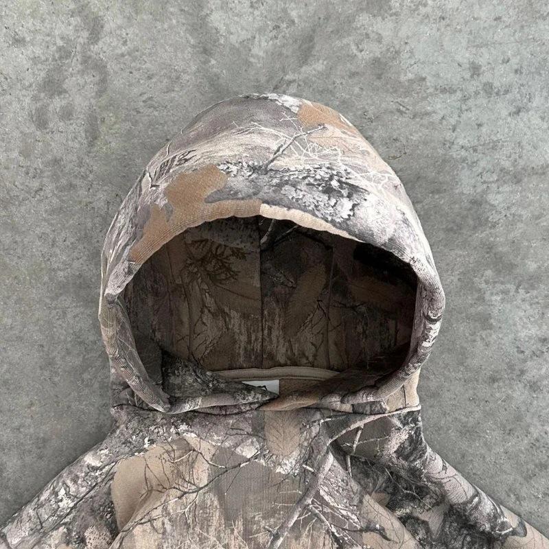 Felpa con cappuccio da strada con cerniera Camo Foglia Americana Retro